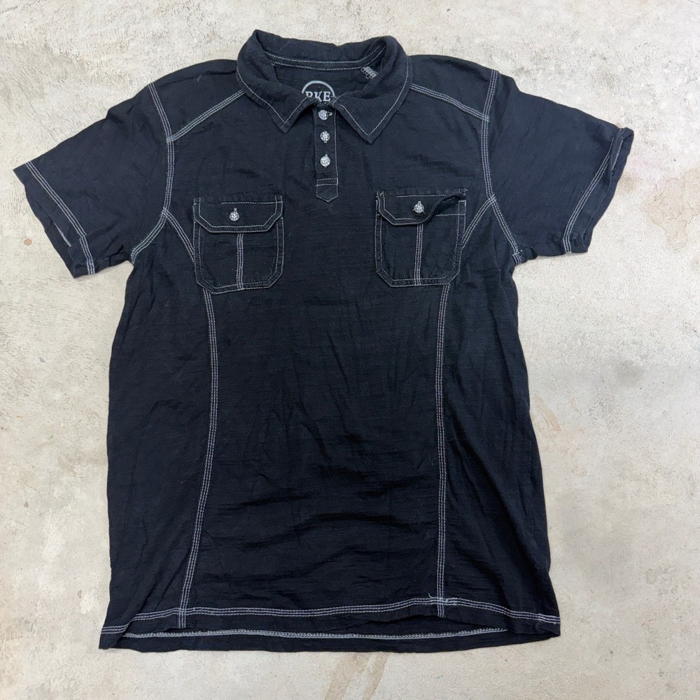 BKE Standard Fit Men's Black Short Sleeve Polo Shirt Size‎ L